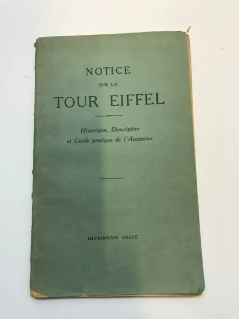 LA TOUR EIFFEL c. 1920 Historique Description Guide De l'Ascension ILLUSTRE