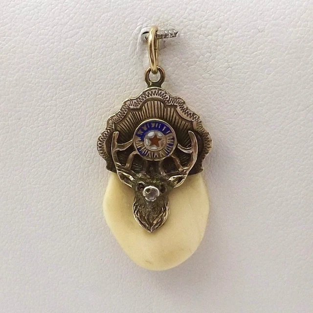10k Gold Elks Tooth Bpoe Club Charm Pendant Fob Ornate Scallop Edge Vintage