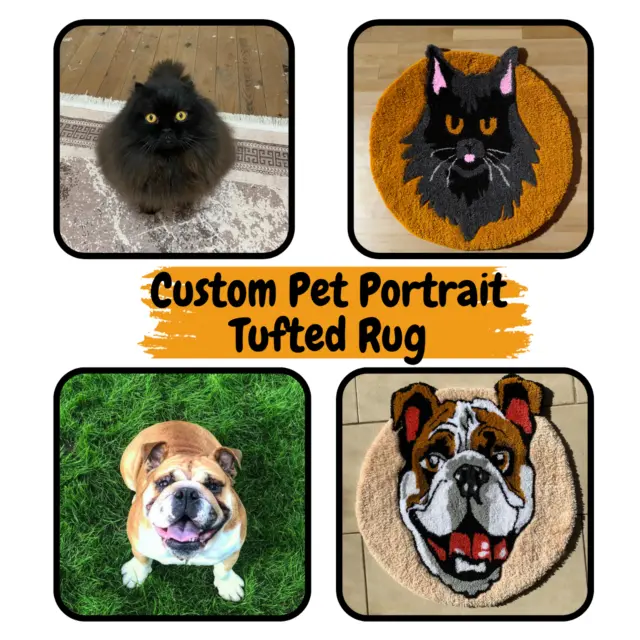 Handmade Tufted Custom Cat Portrait Rug  Pet Bed Tufted  Carpet  Home Decor