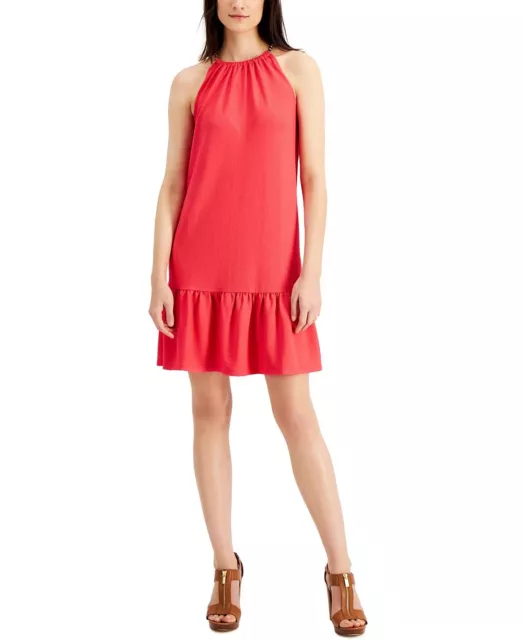 MICHAEL KORS Women's Red Size Small Chain Ruffled Halter Sleeveless Dress $98
