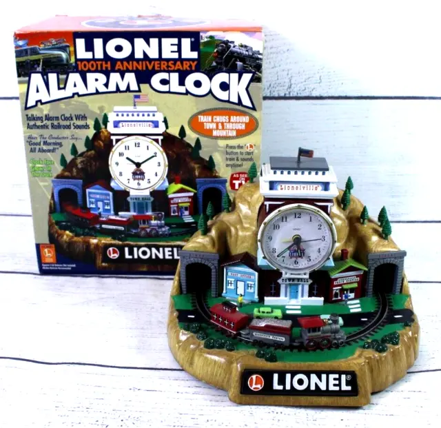 LIONEL 100th ANNIVERSARY TRAIN ALARM CLOCK Talking/Sounds Moving Train