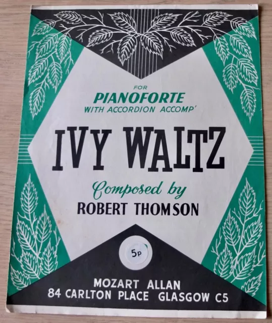 Robert Thomson Ivy Waltz Piano & Accordéon Feuille Musique (1930s) Écosse