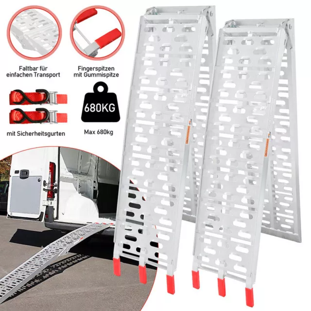 2x Auffahrrampe max. 680kg Auffahrschiene Motorrad Alu Verladerampe Klappbar