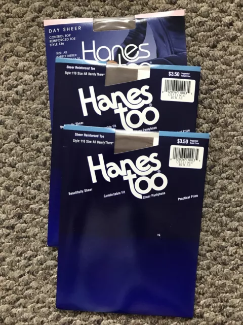 Hanes Nylons Sheer Reinforced Toe Barely There Size AB NIP Lot of 3