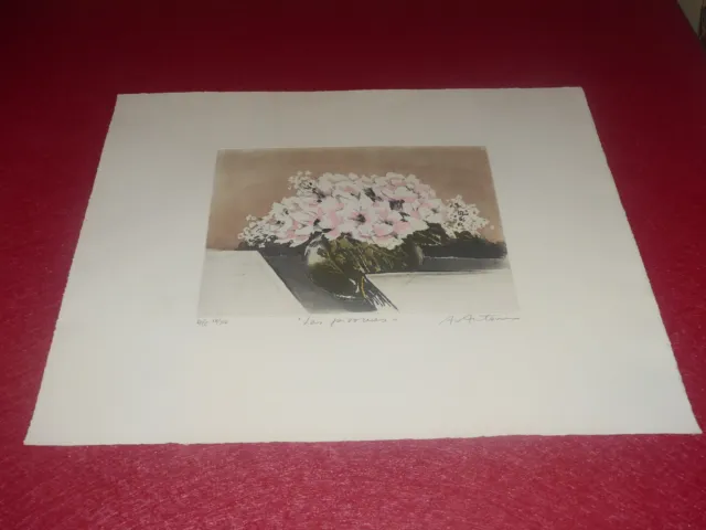 ANNAPIA ANTONINI GRAVURE SIGNEE EAU-FORTE AQUATINTE "LES PIVOINES" I/XV Ca 1980