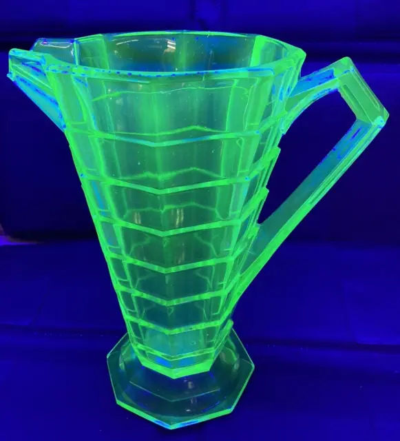 Vintage Green Indiana Tea Room Depression Glass Pitcher  -  Glows