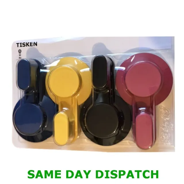 IKEA TISKEN HOOK with Suction Cup 4 Pack Multi Color NEW IN