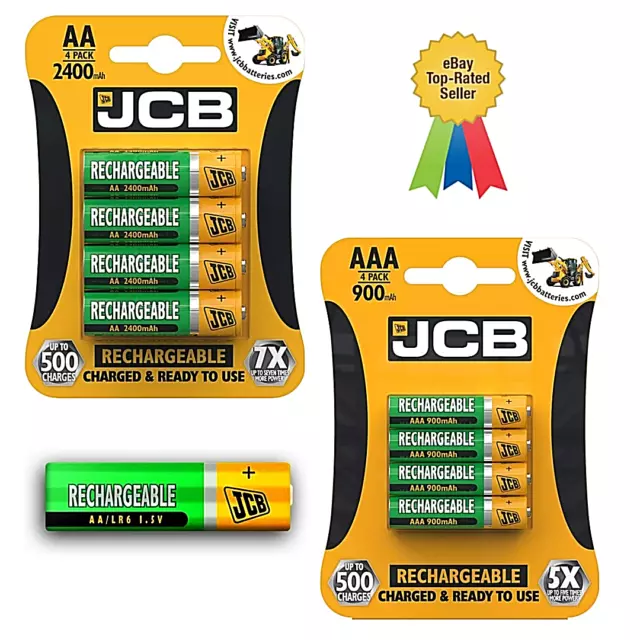 JCB Rechargeable Batteries AA AAA NiMH 2400mAh 1200mAh 900mAh 650mAh Long Life