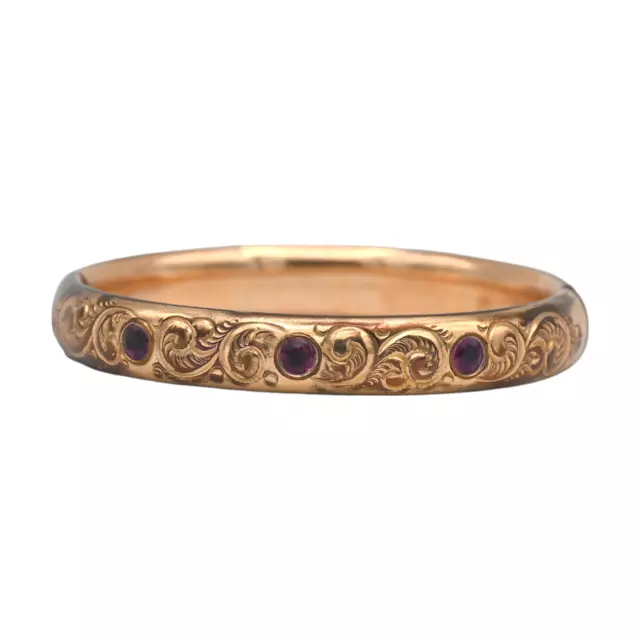 Antique Victorian Engraved Floral Red Stone Bangle Bracelet Gold Filled Ml&B