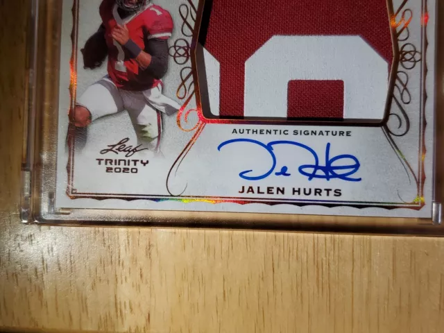 2020 Leaf Trinity Bronze Foil Jalen Hurts Rookie/Auto Card #PA-JH1 With Patch 3