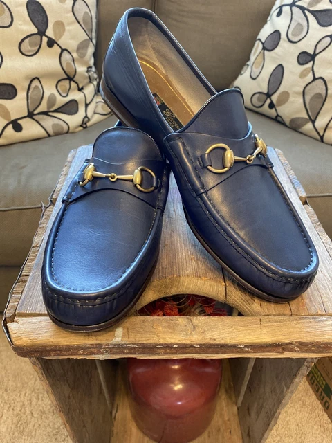GUCCI 1953 MENS Size 11 Roos Navy Blue Horsebit Loafer  display picture 2