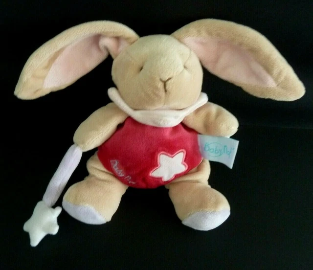 D7. DOUDOU PELUCHE BABY NAT LAPIN ROSE MAUVE ETOILE LUMINESCENT BLANC 19cm TTBE