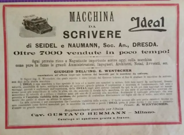 Pubblicità macchine da scrivere Ideal, 1903, da rivista d'epoca