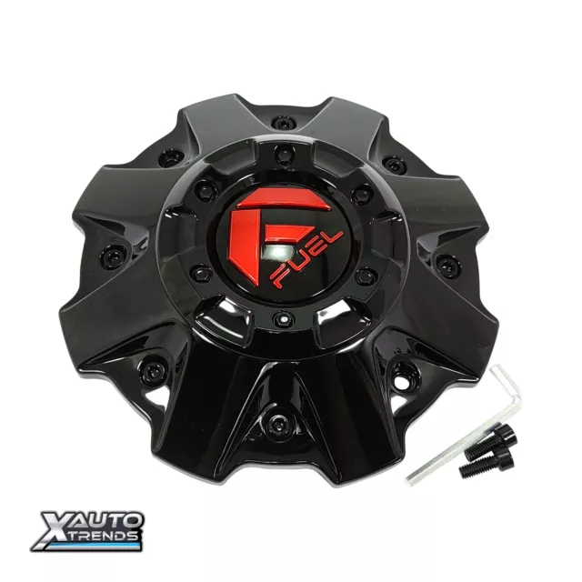 Fuel Off-Road Gloss Black Wheel Center Cap w/ Black Rivets Red Logo 1001-81GBQ