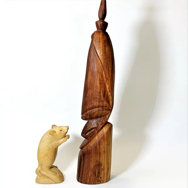 Teak Birdman TOTEM Figure - Stylised Wood Carving 37cmH