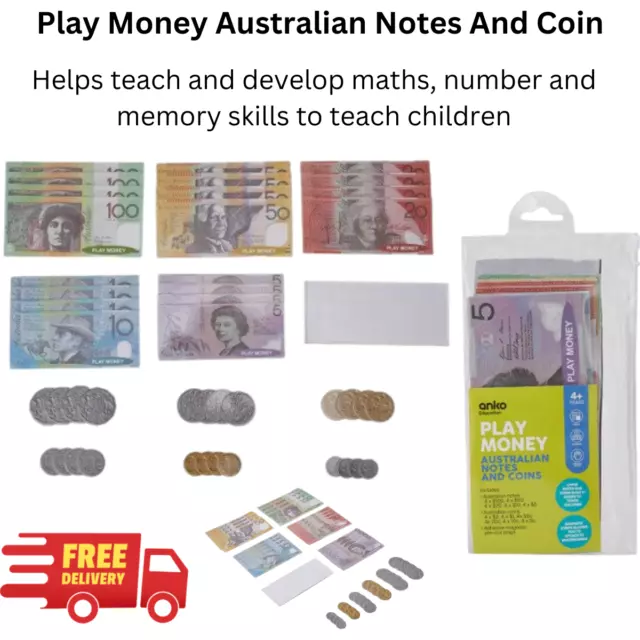 Australian Play Money Set Fake Australian Coins and Notes Kids Toys 44 Piece