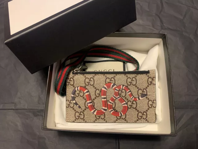 Gucci Beige GG Supreme Canvas and Leather Kingsnake Card Holder Lanyard