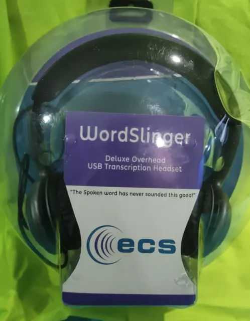 ECS OHUSB LC WordSlinger Overhead USB Transcription Headset, Leatherette Cushion