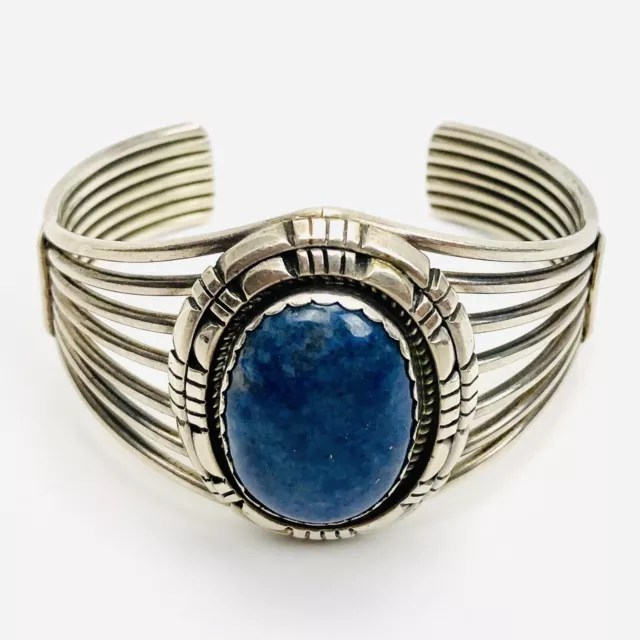 Vintage Navajo Sterling Blue Lapis Cuff Bracelet , 6.5 Inch