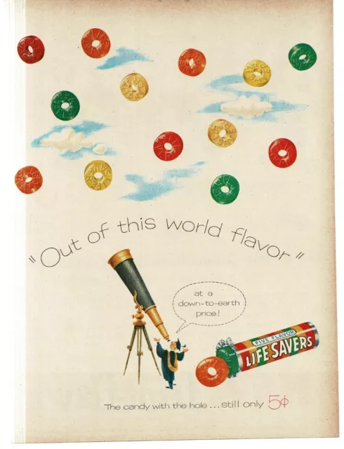 1956 Life Savers Five Flavors out of this world flavor art Vintage Print Ad