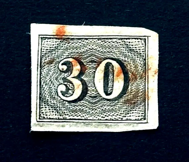 BRAZIL Stamp - 1850 Goat Eye Vertical Numeral Imperf Used Red Cancel # 23     r3