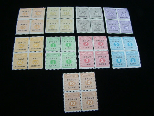 Italy A.M.G. Scott #1N1-1N9 Set Blocks Of 4 Mint Never Hinged