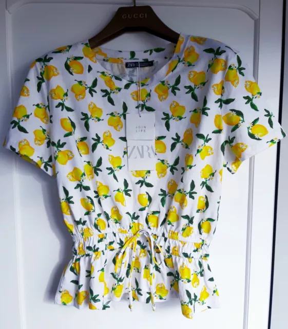 Top Zara 100% coton Blanc / Jaune Taille M NEUF avec ÉTIQUETTES