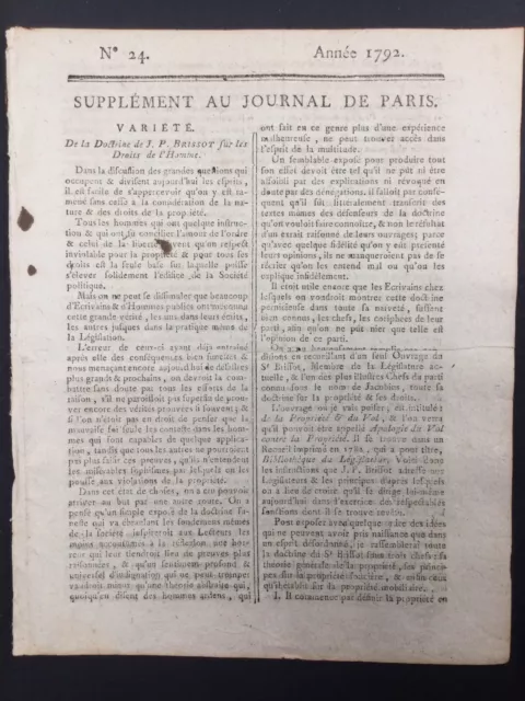 Dichiarazione Delle Diritti Di L Uomo 1792 Brissot Antropofagia Proprietà Parigi