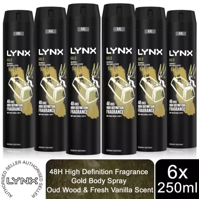 Lynx XXL Gold 48 Stunden High Definition Duft Körperspray Deodorant, 6x250ml