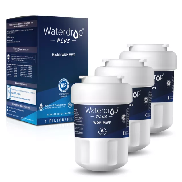 Waterdrop Plus MWF Refrigerator Water Filter Replacement for GE® MWF,3 Pack