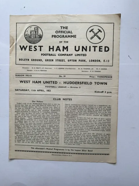 West Ham Utd v Huddersfield Town League Division Two 11th April 1953