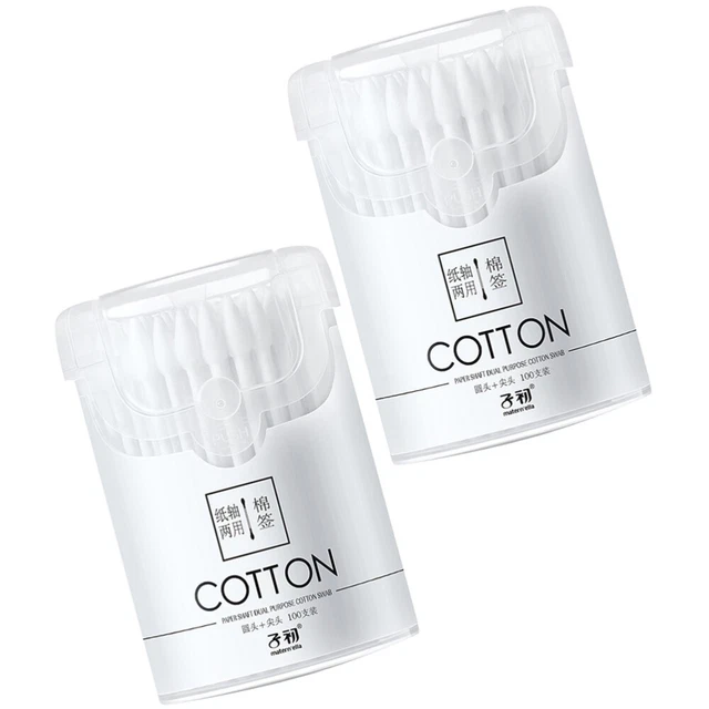 2 Cajas Bastoncillos de Algodón Aspirable Natural Bastones de Limpieza White