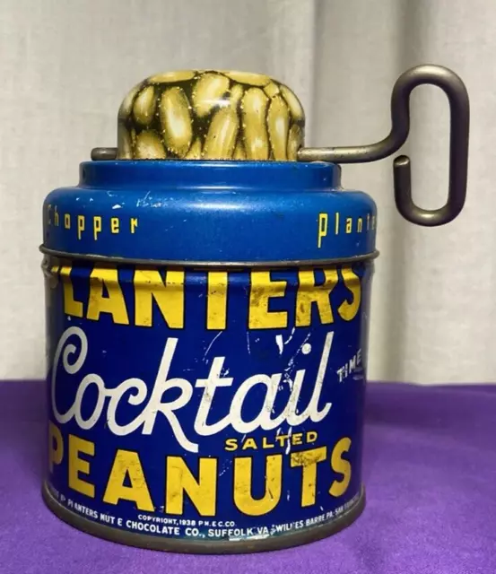 Vtg Planters Orig Mr Peanut Mixed Nuts Tin Can No Lid Copyrighted 1944  apprx 3x3
