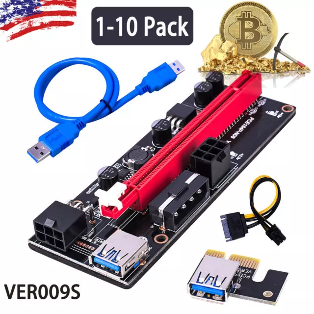 Lot VER009S PCI-E Riser Card PCIe 1x to 16x GPU Data Cable for Bitcoin Mining US