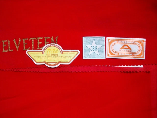 Vintage 50s 60s NICHIBO Red All Cotton REAL Velveteen Imported from Japan Tags