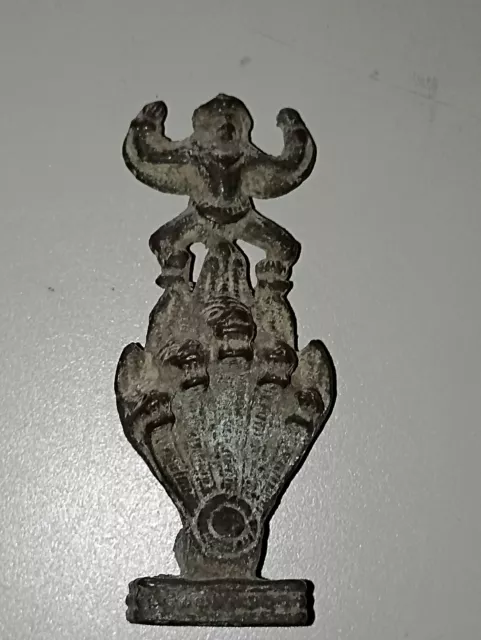 Ancienne statuette amulette KHMER bronze GARUDA sur le NAGA à 5 têtes