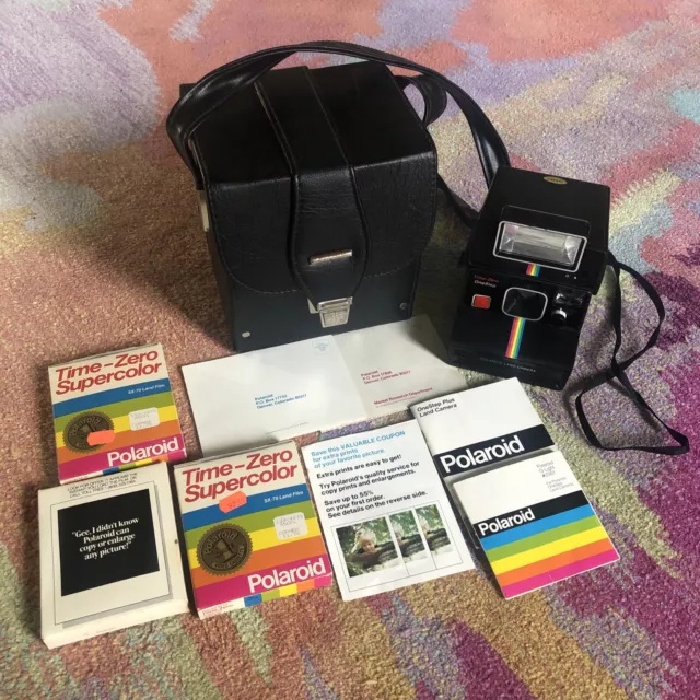 VINTAGE POLAROID SX70 OneStep TimeZero Camera w/ Case QFlash & 3