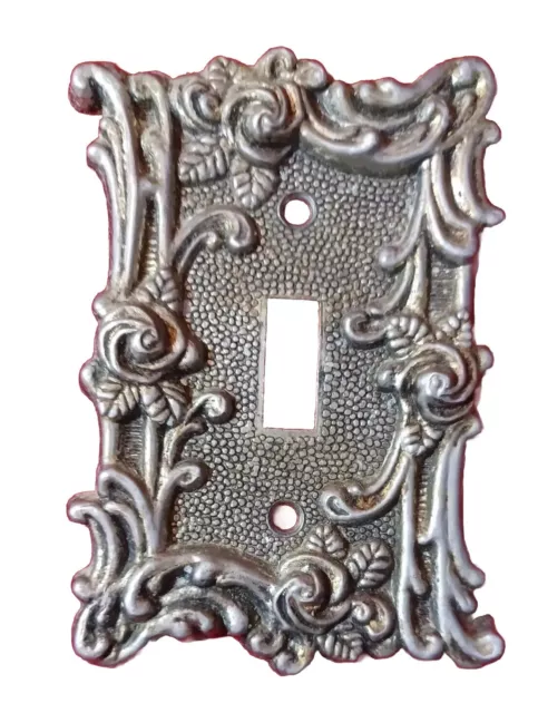 Vintage 1967 Ornate Silver Rose Metal Amer Tack  Light Switch Plate Cover