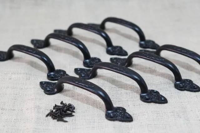 8 Large Cast Iron Antique Style Door Handles Gate Pull Shed Drawer Pulls Black