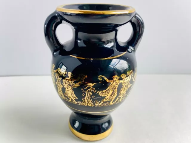 Greek Vase Black and 24K Gold Greek Mythology Vase Urn Small 4" Greece
