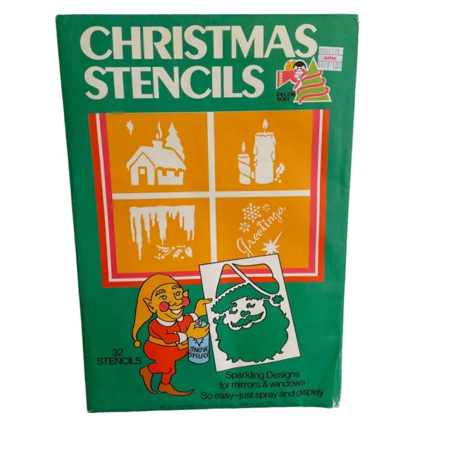 Vtg Christmas Stencils Window Spray Mirror New Old Stock COMPLETE / UNCUT 1970s