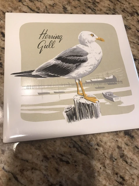 Vintage Screencraft Howard Trivet/Tile. Herring Gull. 6”x6”. Cork Backed