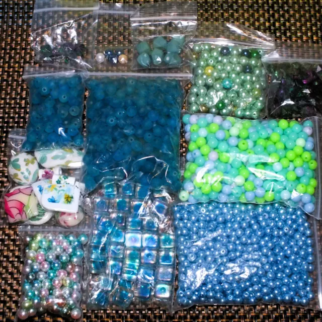 760g mixed beads, BLUE GREEN mix. Various beads, etc. Job lot bulk clearance