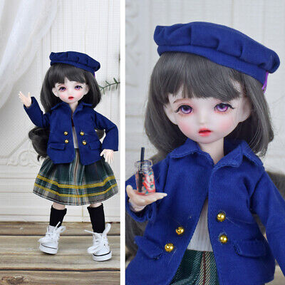 Bambola 1/6 BJD 30 cm moda ragazze + trucco viso cappello blu vestiti carini bambini regalo