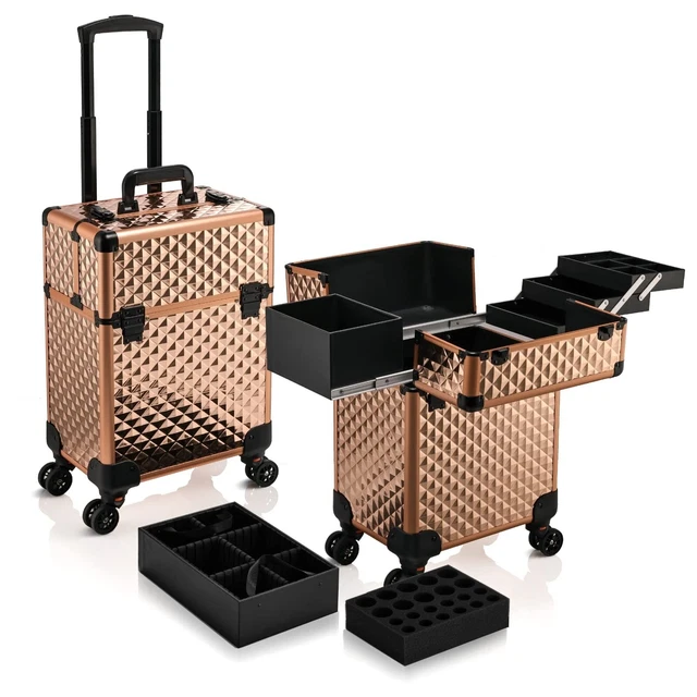 Stagiant Rolling Makeup Train Case Large Storage Cosmetic Trolley 4 Tray with...