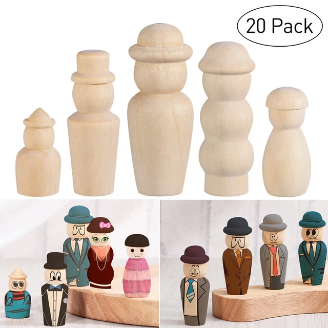 Set Bambole Di Legno Peg Woohome - 71 Pezzi Non Finiti Per Pittura Fai Da Te, 8 Stili Diversi