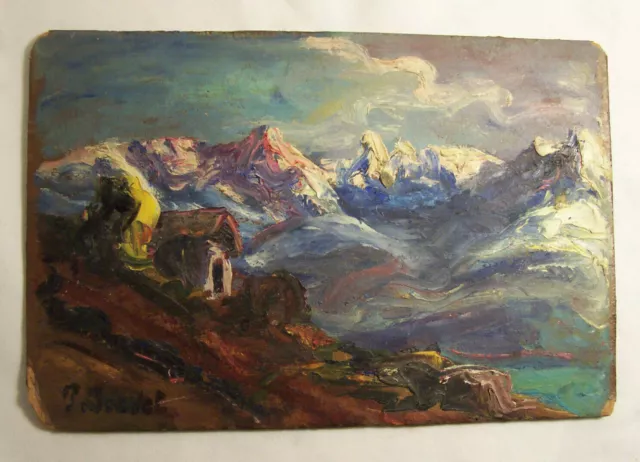 Peinture HUILE sur panneau Paul JOUVET 1882-1981 vue de MONTAGNE maison VILLAGE