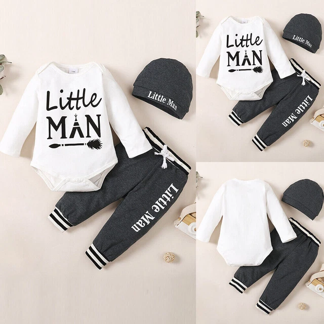 Neugeborenes Baby Jungen Outfit Strampler Printed Lang Hose Hut Herbst Kleidung-
