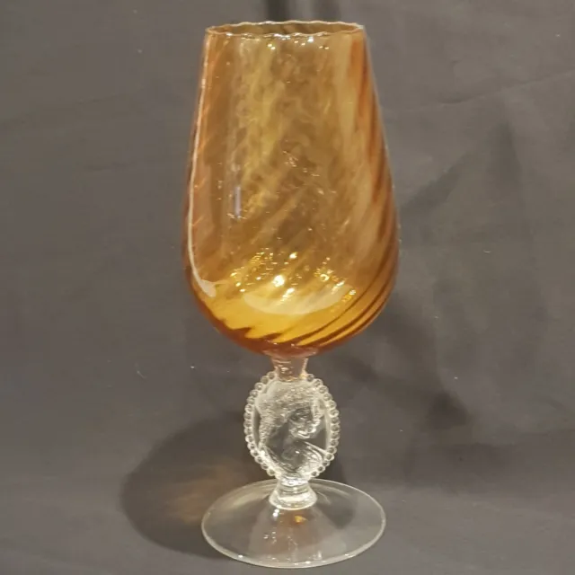 Mid Century Lavorazione Empoli  Amber Art Glass Vase or Compote with Cameo