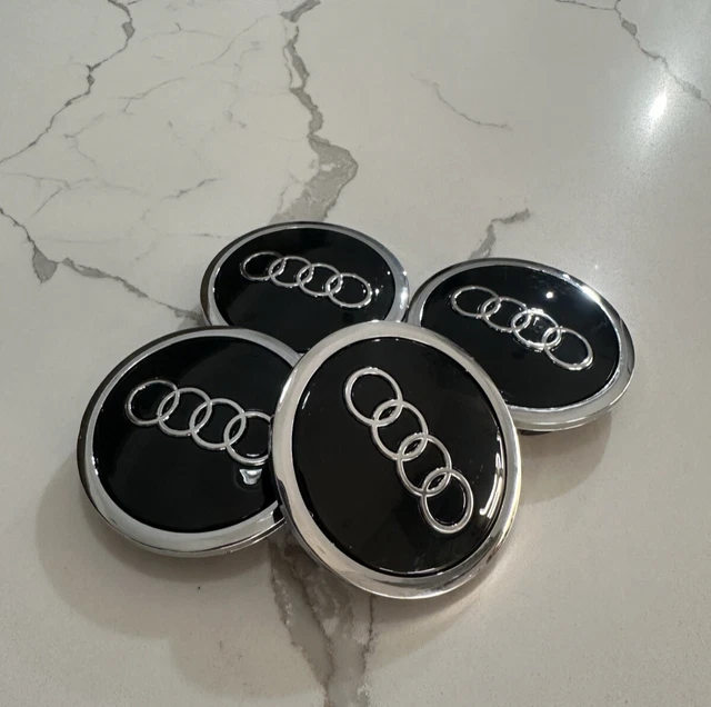 Audi 69mm Black Chrome Wheel Center Hub Caps – 4 Pack – OEM 4B0601170A – No Tools Needed